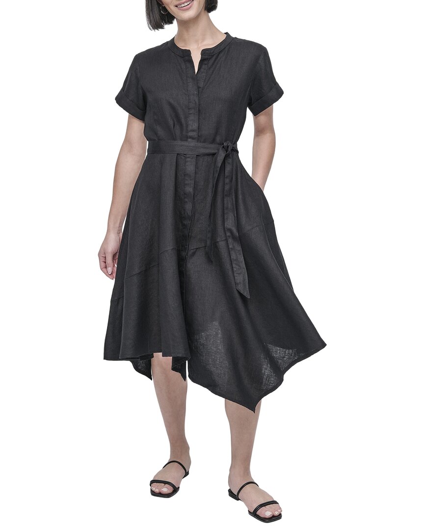 Dkny Women's Linen Asymmetrical Shirt Dress - Black