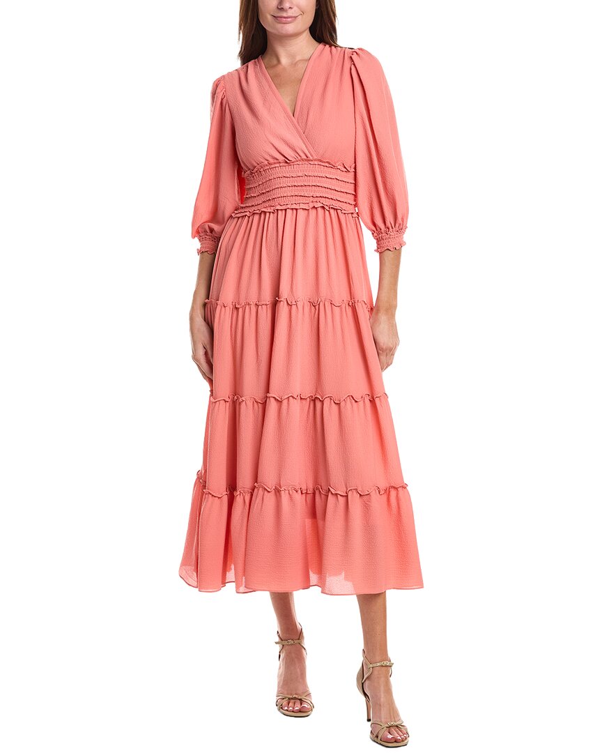 Max Studio Puff Sleeve V-Neck Midi Dress - Pink