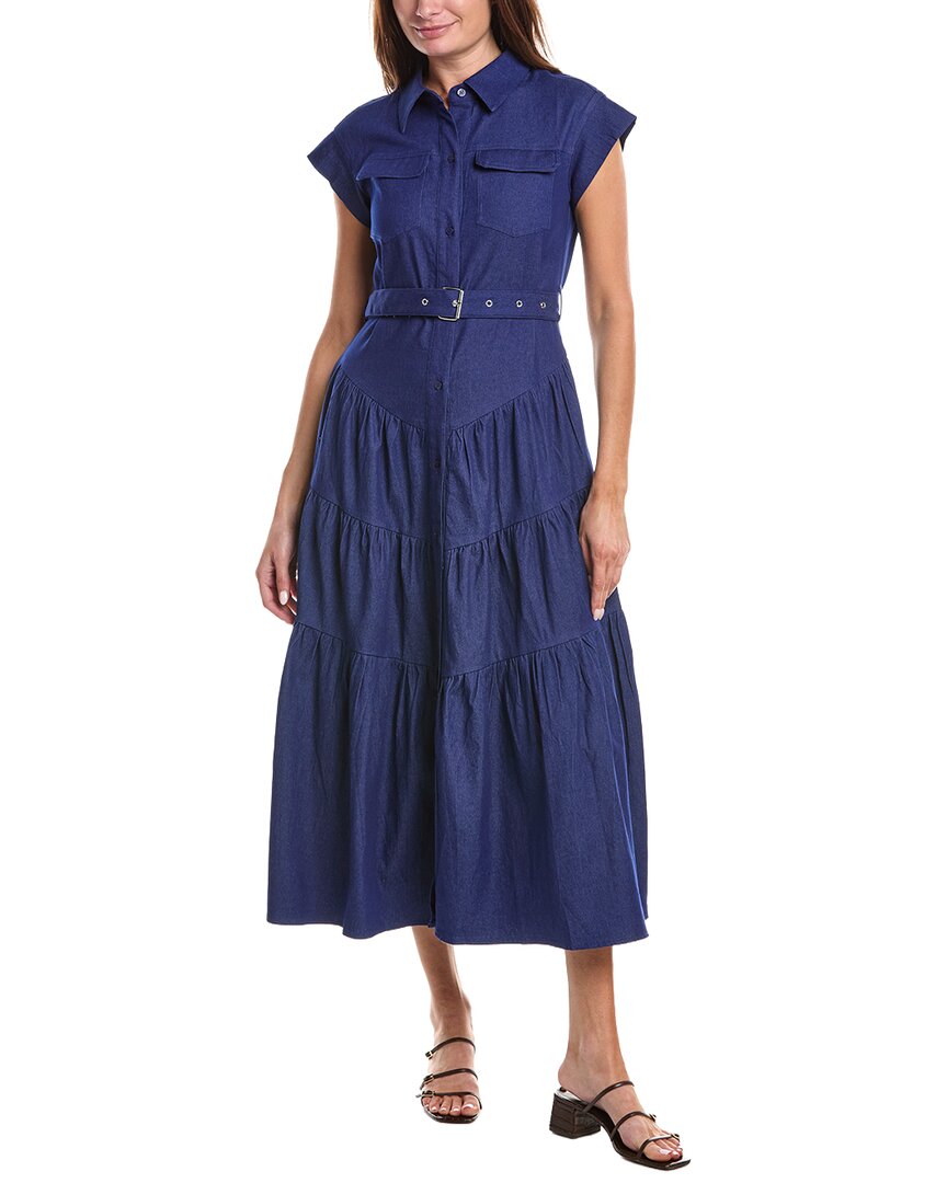 Buckle Belted Tiered Denim Maxi Dress DARK Denim / M