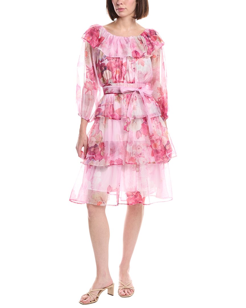 Beulah Tiered Floral Print Belted Chiffon Midi Dress  Bluefly
