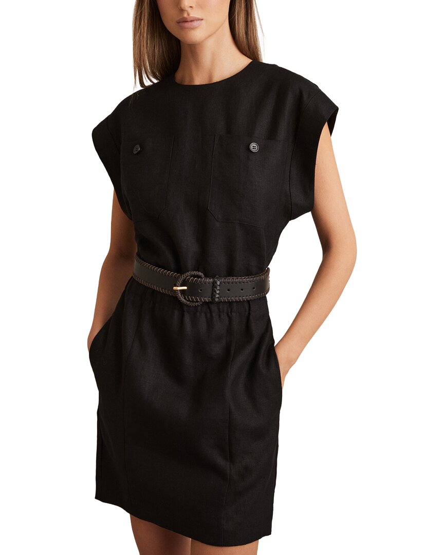linen dress reiss Reiss Linen Pleat Detail Mini Dress in Brown