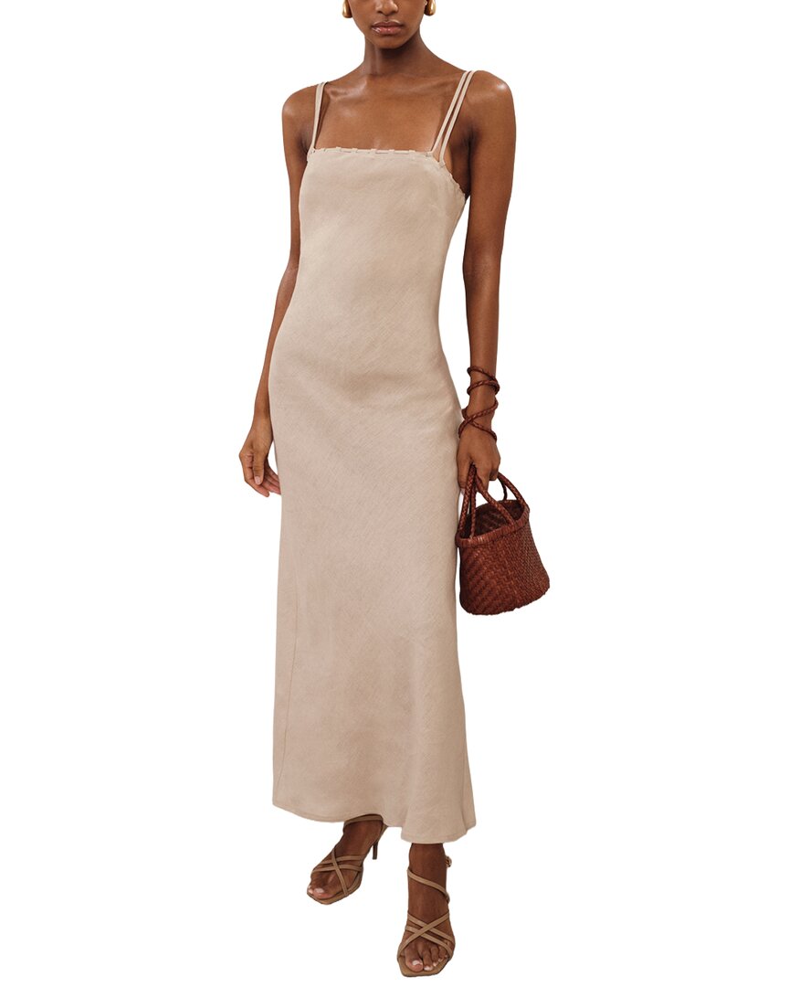 reiss linen dress Reiss Linen Lyocell Strappy Midi Dress in Neutral