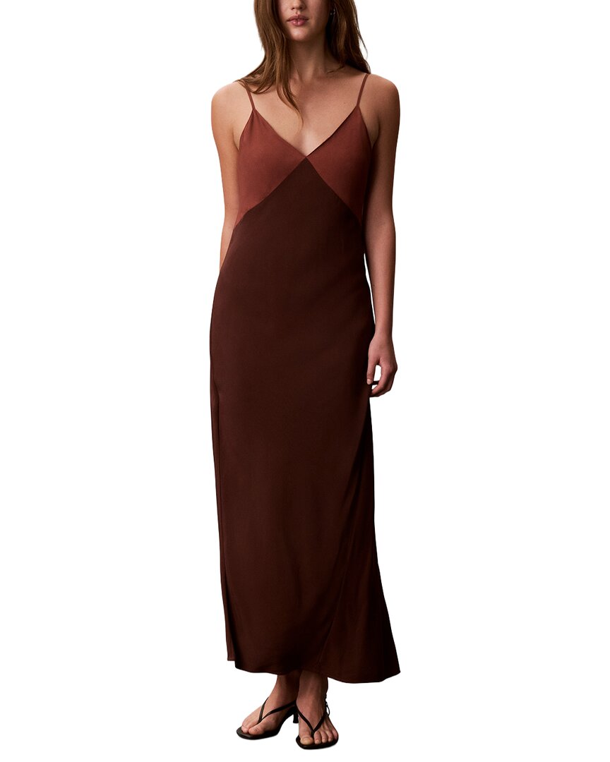 Calvin Klein Women's Twill Maxi Slip Dress - Brown
