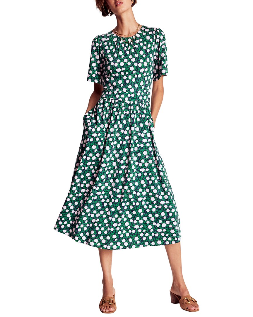 Louisa Jersey Midi Dress Rich Emerald, Floweret Vine Boden Women's Regular / 16/18