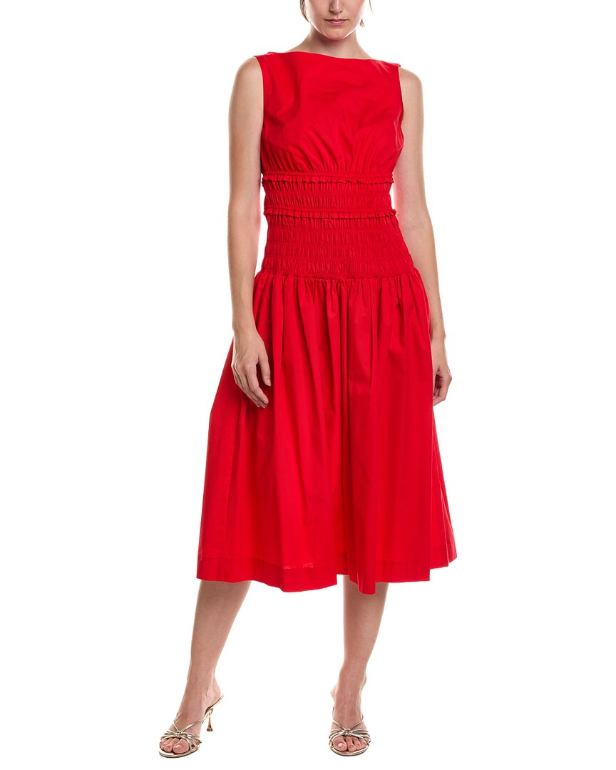 Smocked Boat Neck Sleeveless Midi Dress