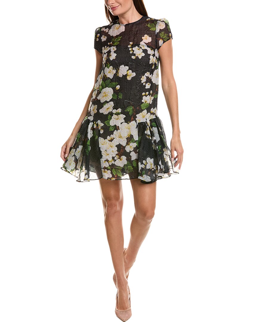 Oscar de La Renta Drop-Waist Cherry Blossom Silk-Blend Mini Dress