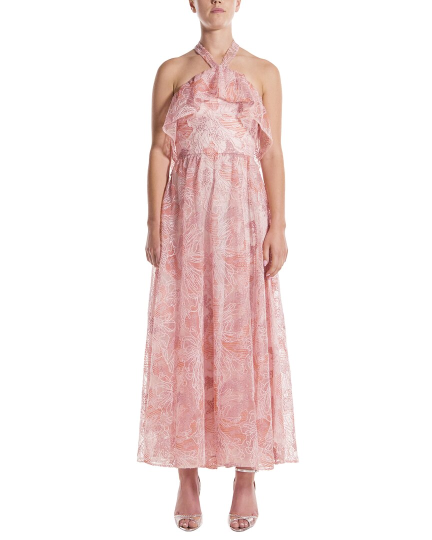 monique lhuillier halter dress Ruffle Front Silk-Lined Cocktail – Bluefly _okendo:syndication_key:CL134849113