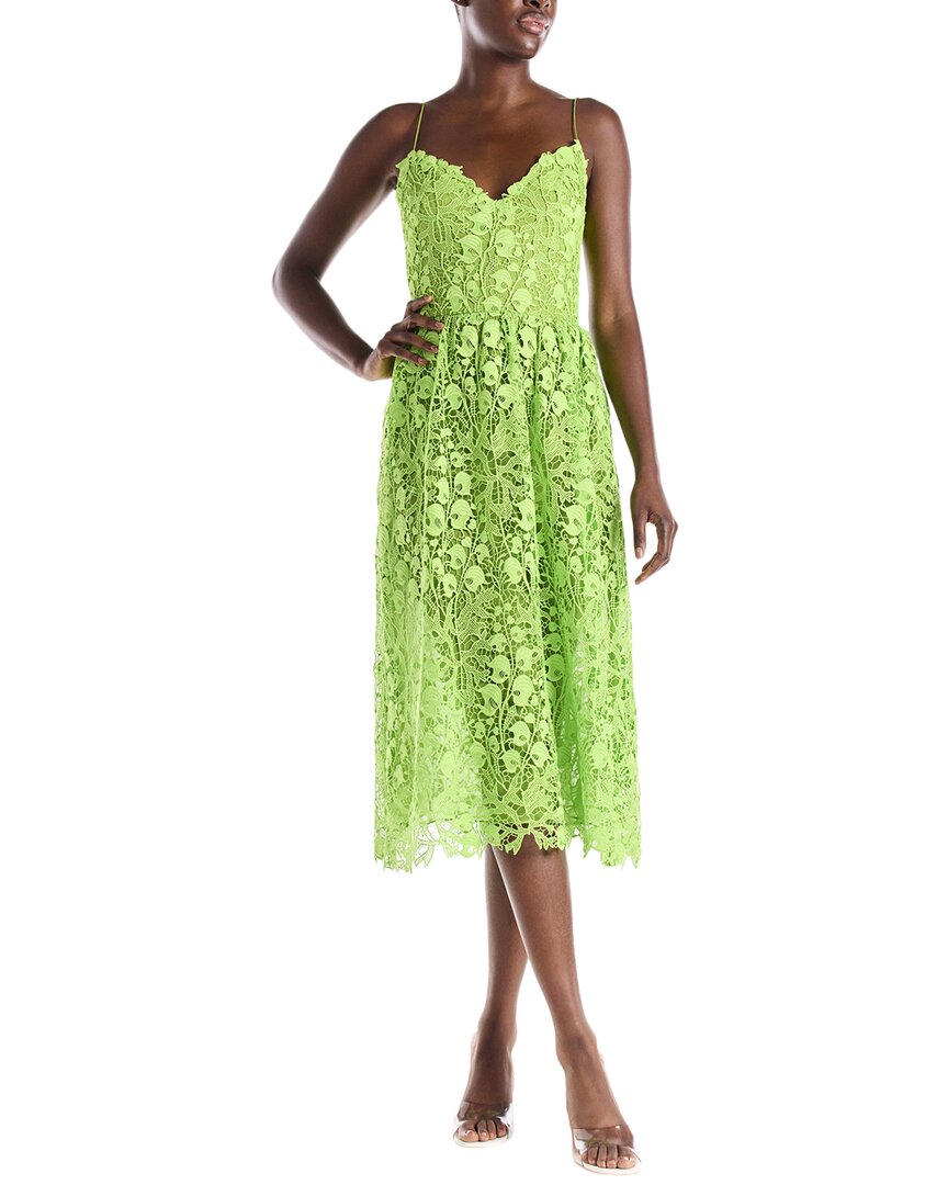 monique lhuillier green lace dress Flared Skirt Midi Dress, Lime, Women's, 4, Cocktail & Party Wedding Guest Dresses Midi Dresses just-restocked