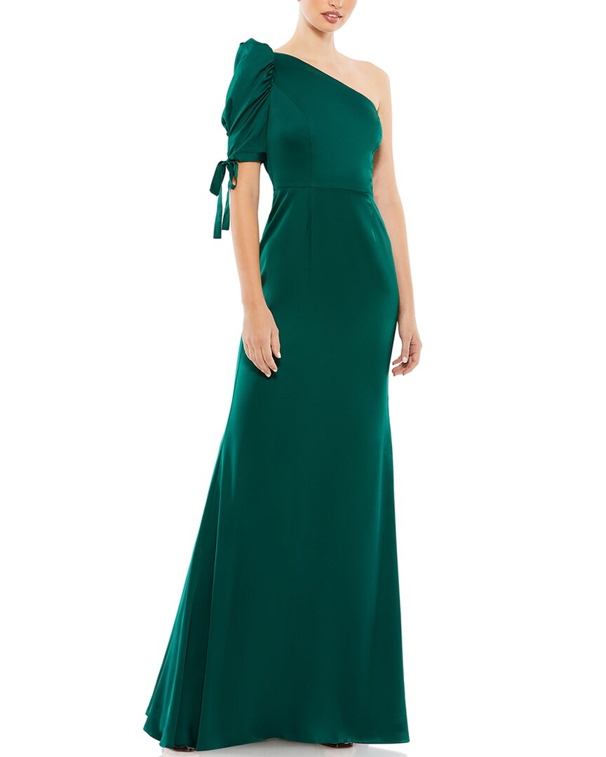 Mac Duggal Satin One Shoulder Puff Sleeve Trumpet Gown, 2 / Green