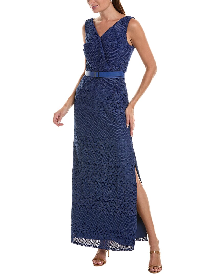 green emerald velvet dress Kay Unger Women's Landon Tea Length Dress - Blue - Size 10