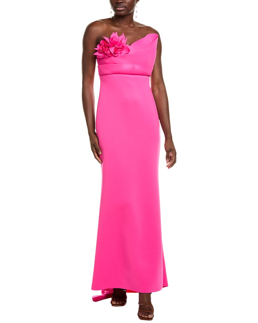 white christmas dresses Badgley Mischka Strapless Floral Applique Gown, Size: 4 in Fuchsia