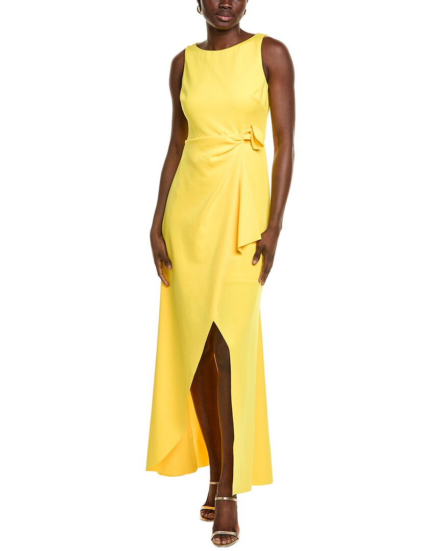Badgley Mischka Side Drape Wrap Skirt Gown, Yellow / 10