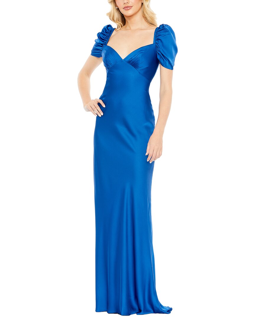 Ieena for Mac Duggal - Blue Charmeuse Cap Sleeve Empire Waist Gown - Sapphire / US 4