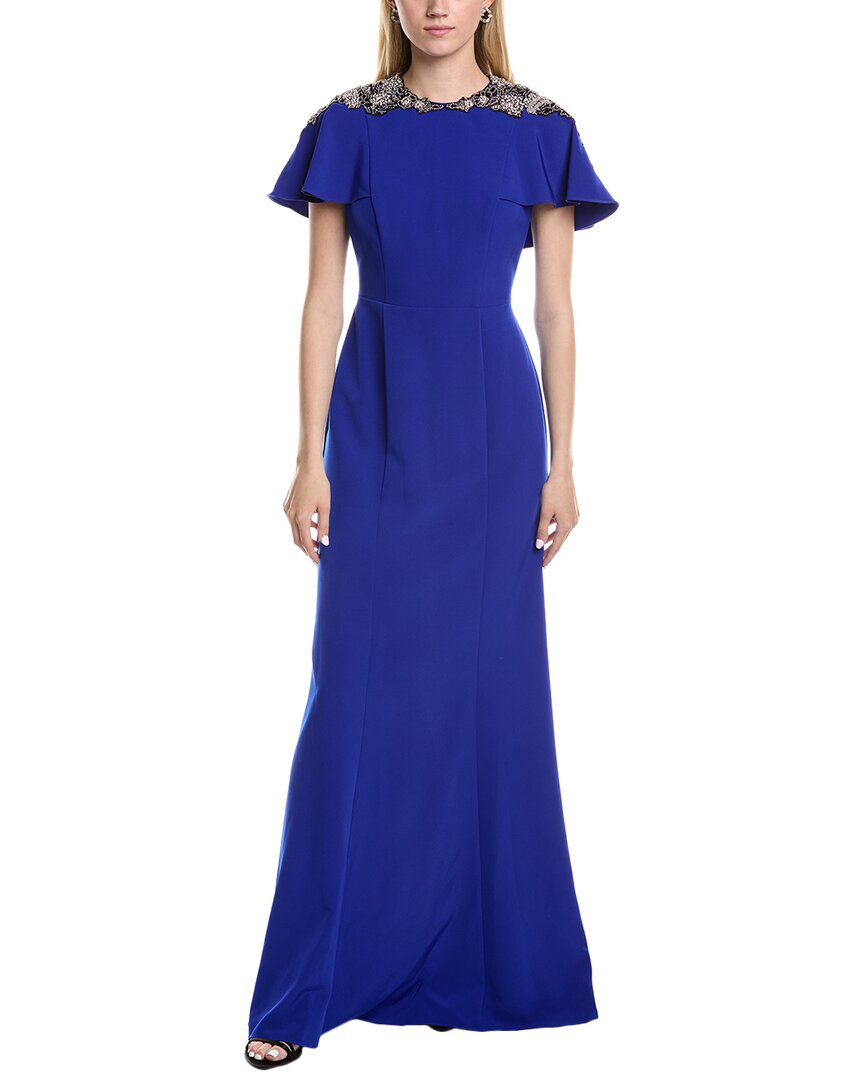 Rene Ruiz Capelet Sleeve Column Gown, Blue / 4