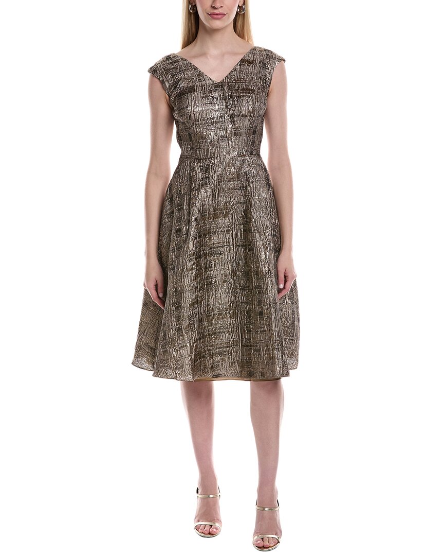 Rene Ruiz V-Neck Cap Sleeve A-Line Cocktail Dress, Gold / 6