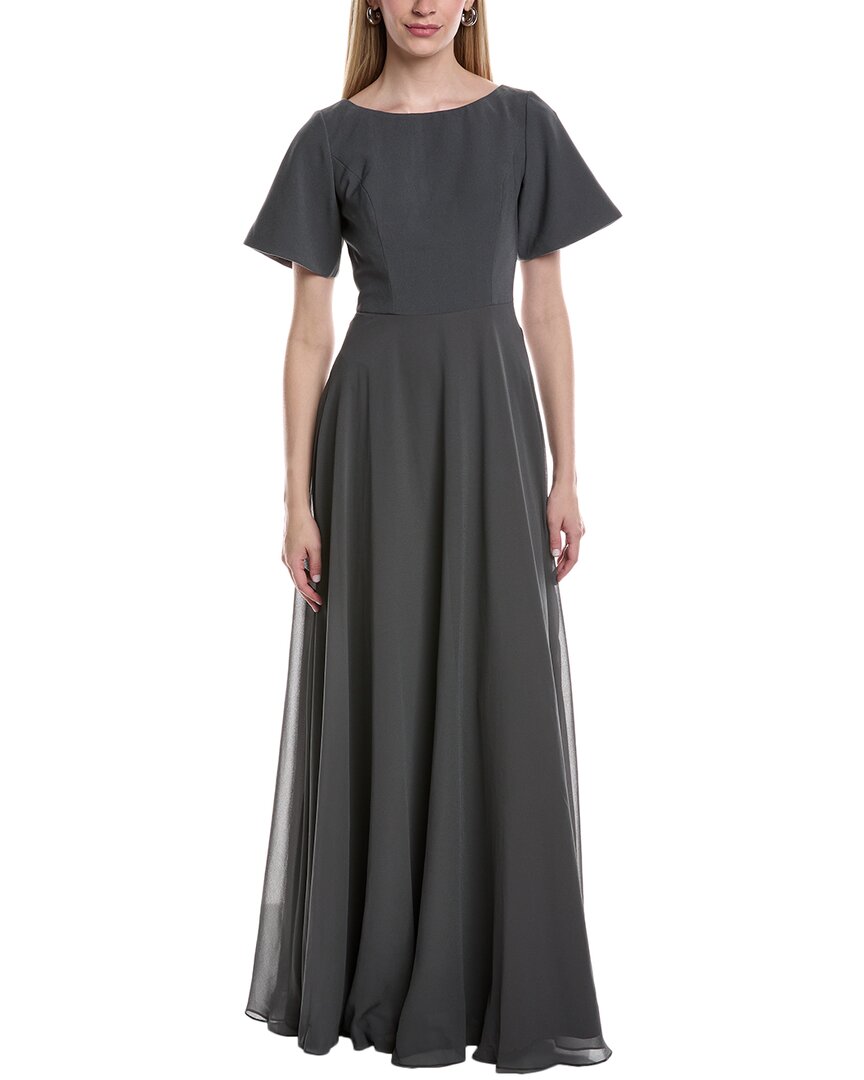 Rene Ruiz Boat Neck Chiffon A-Line Gown, Grey Multi / 8