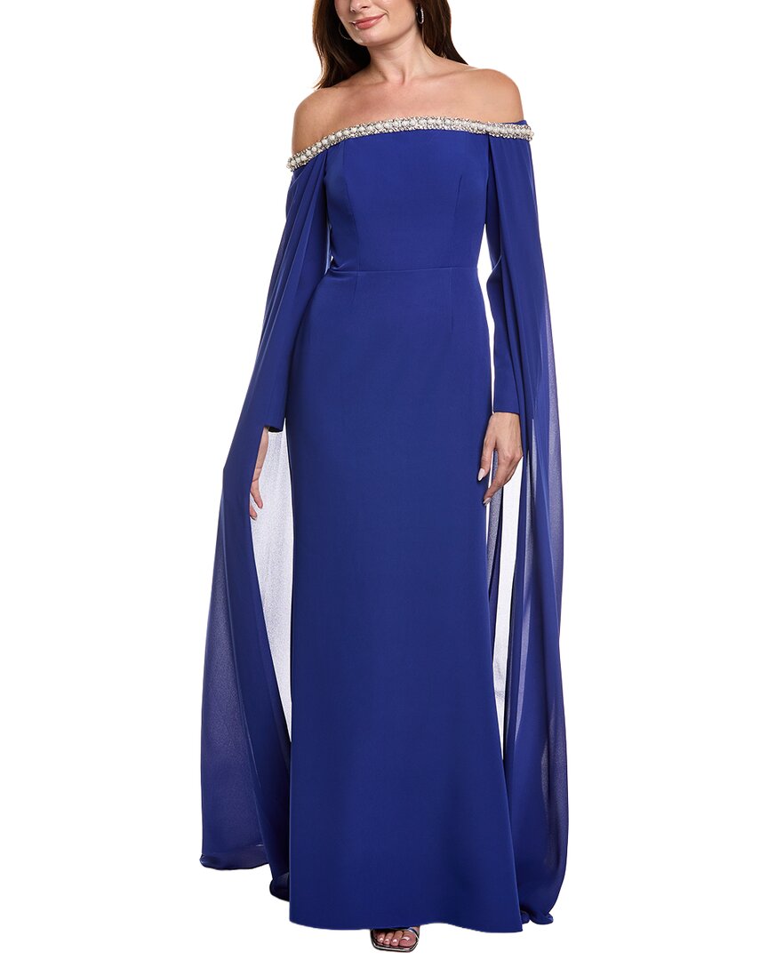Rene Ruiz Asymmetrical Neck Gown, Blue / 6