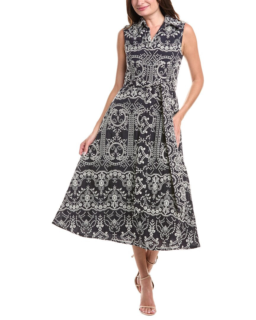 Badgley Mischka womens Embroidered Midi Dress, 4, Blue, Women's