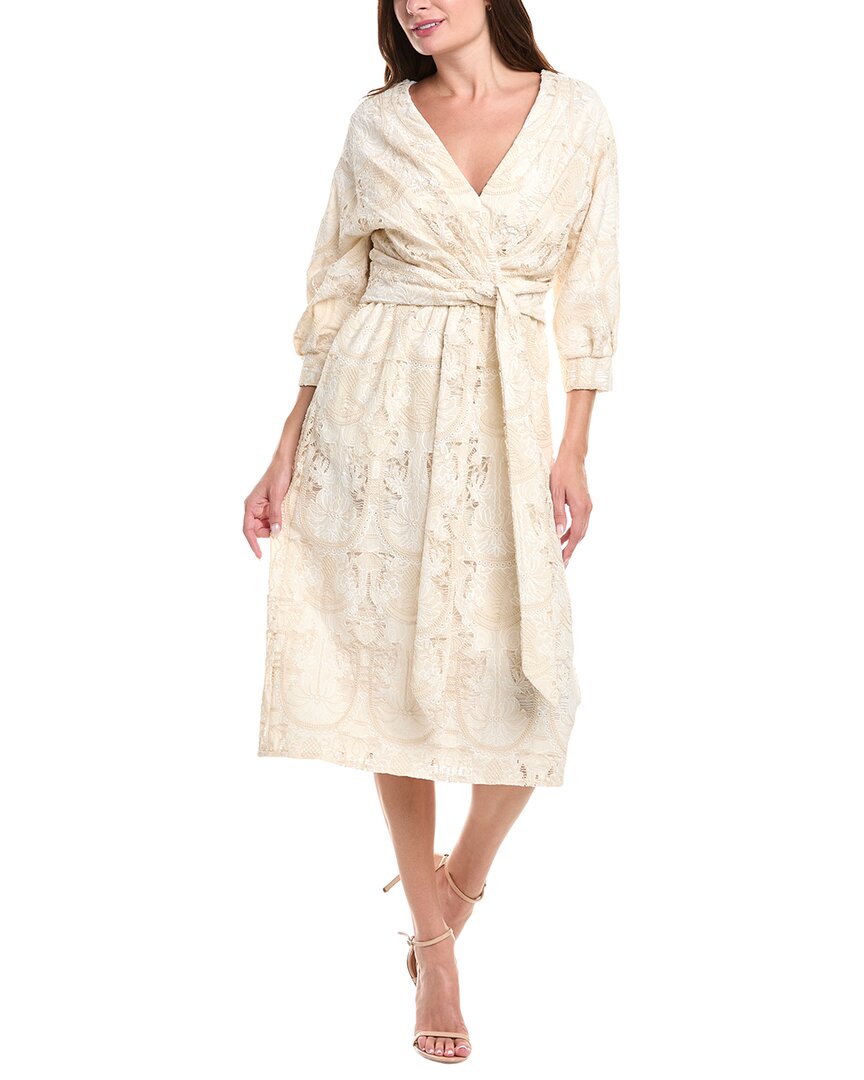 badgley mischka embroidered dress White Embroidered Lace Shirt Dress with Sash By BADGLEY MISCHKA Elilhaam