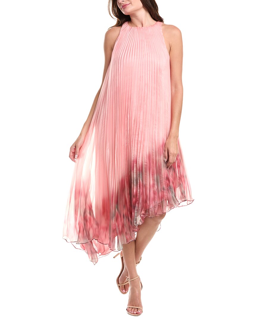 badgley mischka asymmetrical dress womens Pleated Midi Dress, 0, Pink Print Short Sleeve A yet unmistakably feminine touch Size:24 vacay-dress