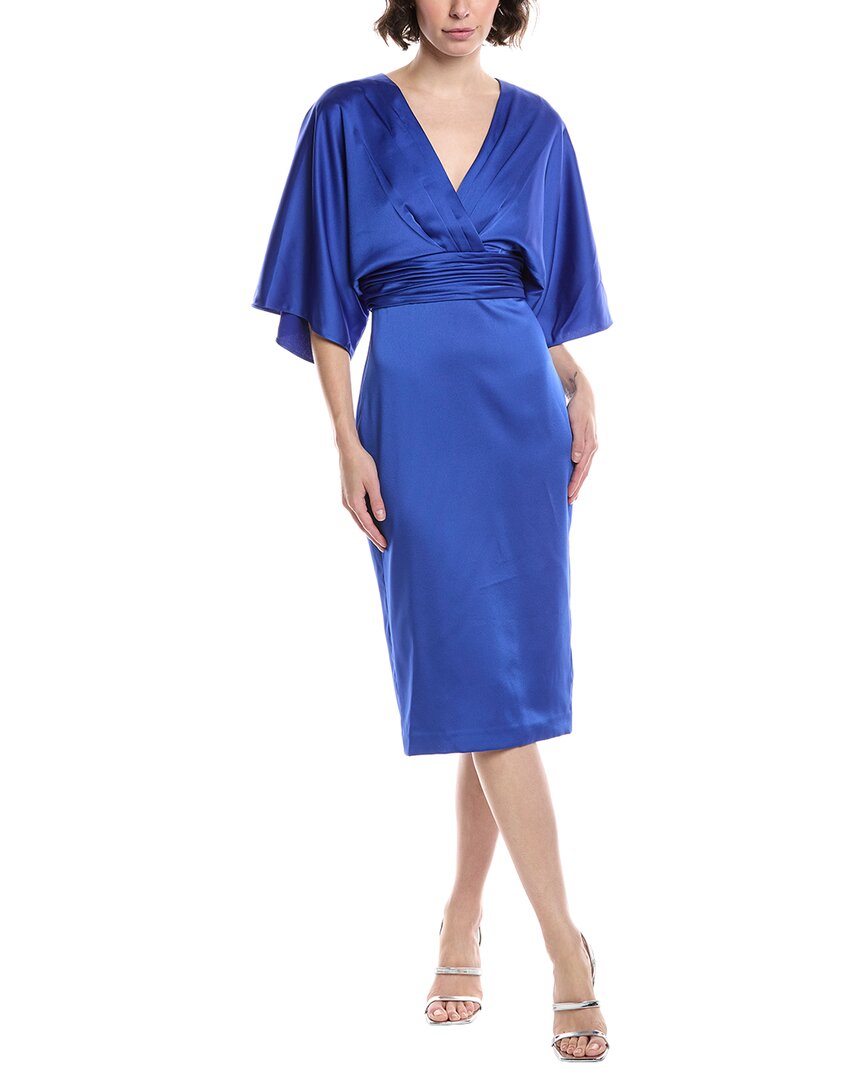 Theia Womens Kimono Satin Cocktail Dress, 2, Blue
