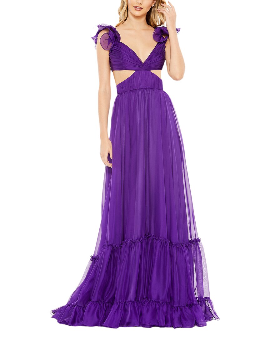 mac duggal flounce sleeve midi dress Mac Duggal Womens Open Back Maxi Evening Dress Purple 2