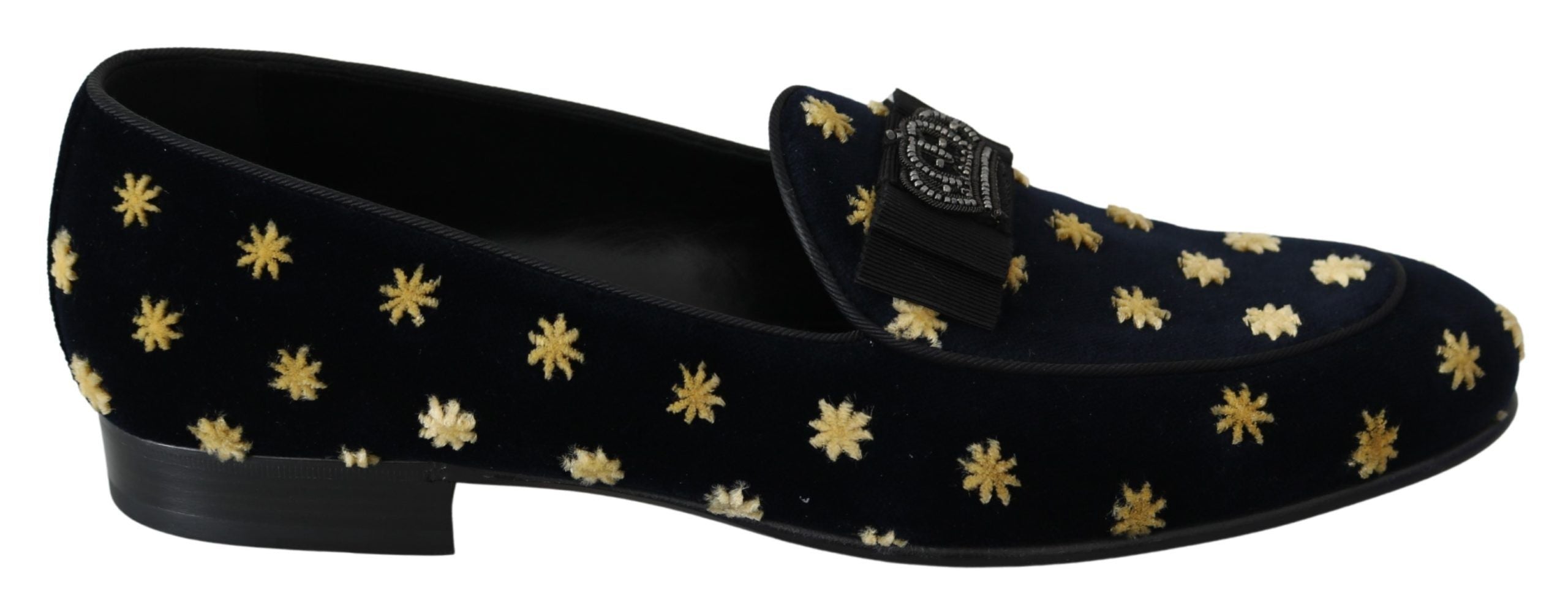 Dolce & Gabbana Blue Velvet Crown Slippers Loafers Men display picture 2