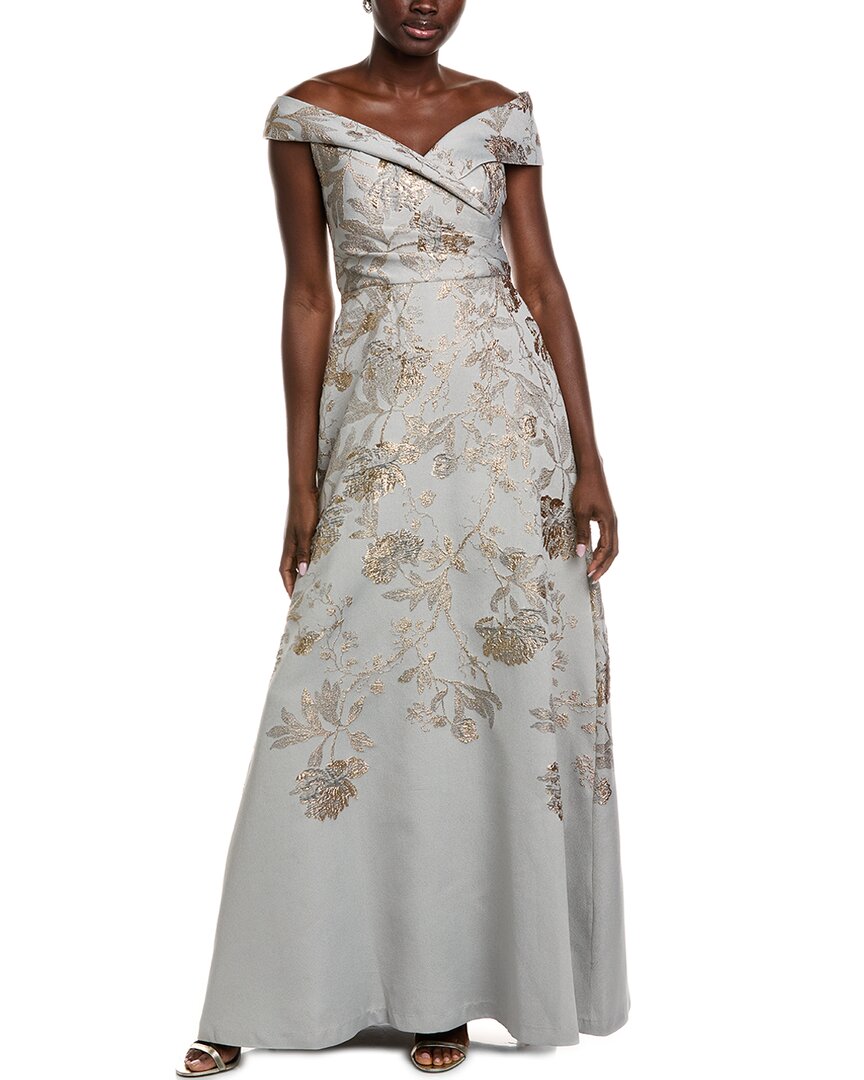 Teri Jon Off The Shoulder Metallic Jacquard A-Line Gown Size 4