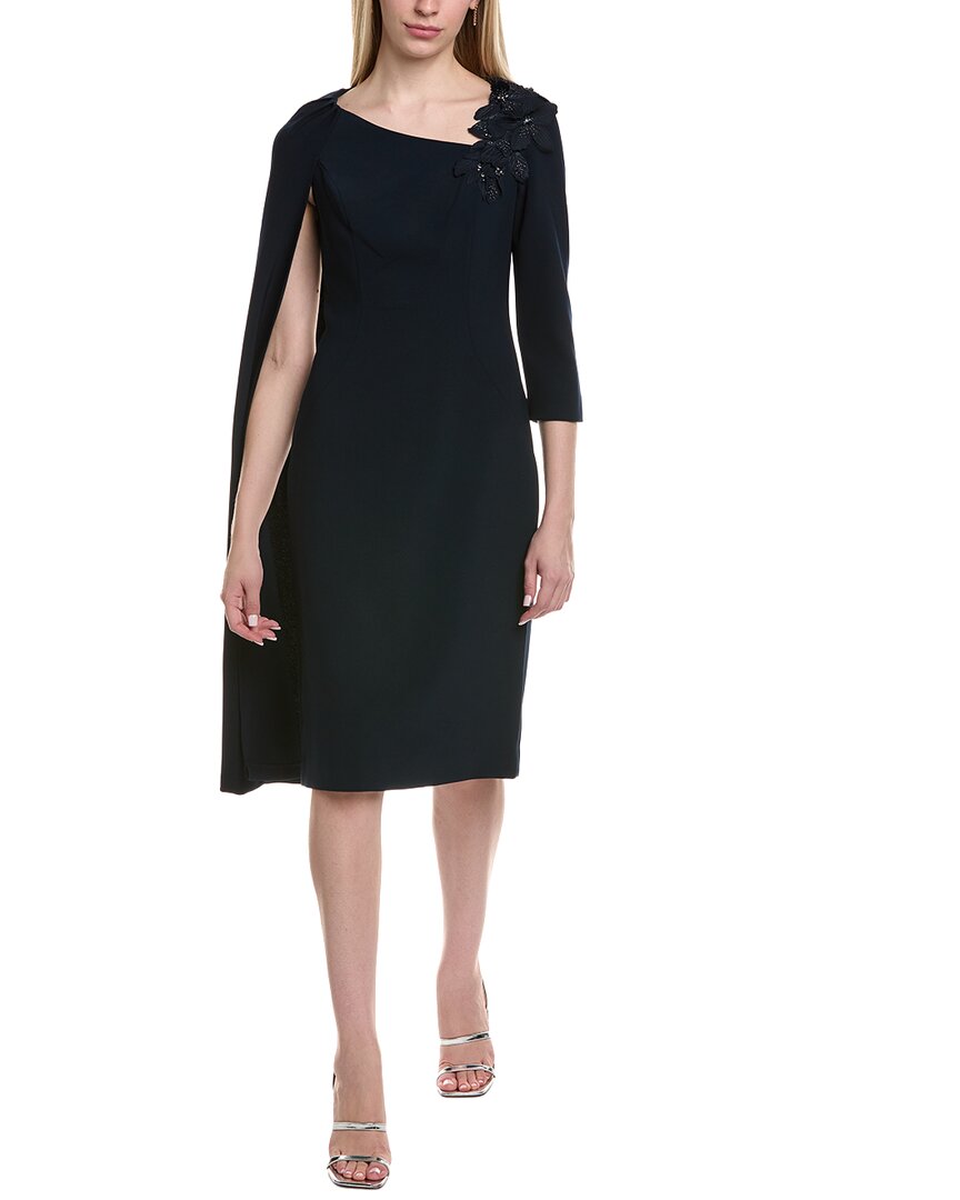 teri jon midi dress Rickie Freeman For Cape-Sleeve Crepe Dress, Blue, Women's, 6, Cocktail & Party Wedding Guest Dresses Midi Dresses Everyday Looks Rectangle Body Shape Explained: Color:Really Red Freeman has designed stunning