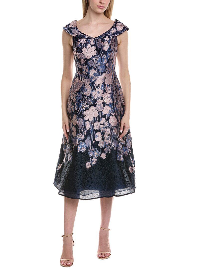 Teri Jon Floral Metallic Fit & Flare Dress - Navy Multi