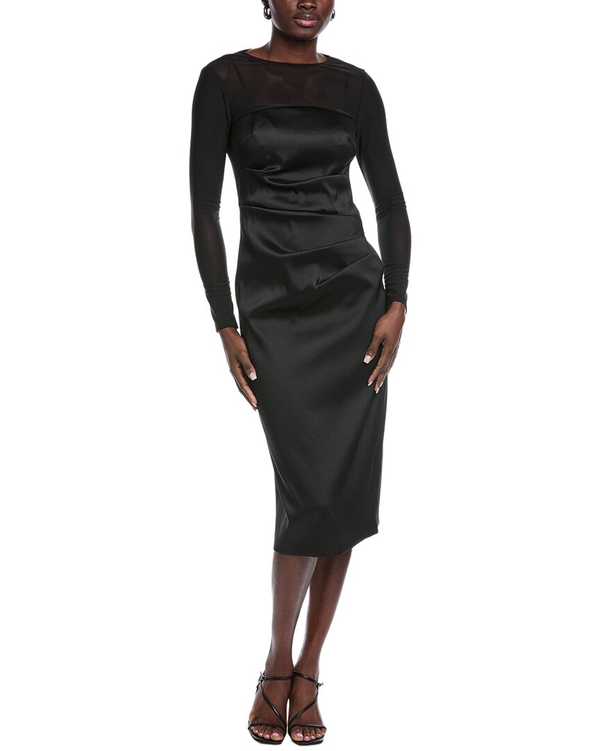 Aidan Mattox womens Solid Mid Dress, 4, Black, Women's