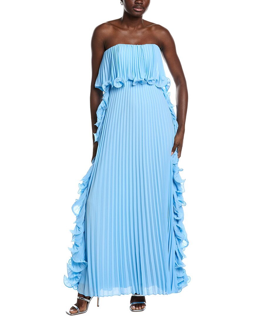 badgley mischka dress blue Octo Ruffle Pleated Gown – Bluefly Badgley Mischka Collection gown La Femme 32704 Dress Turtlenecks Color:Camellia Jacquard Celadon