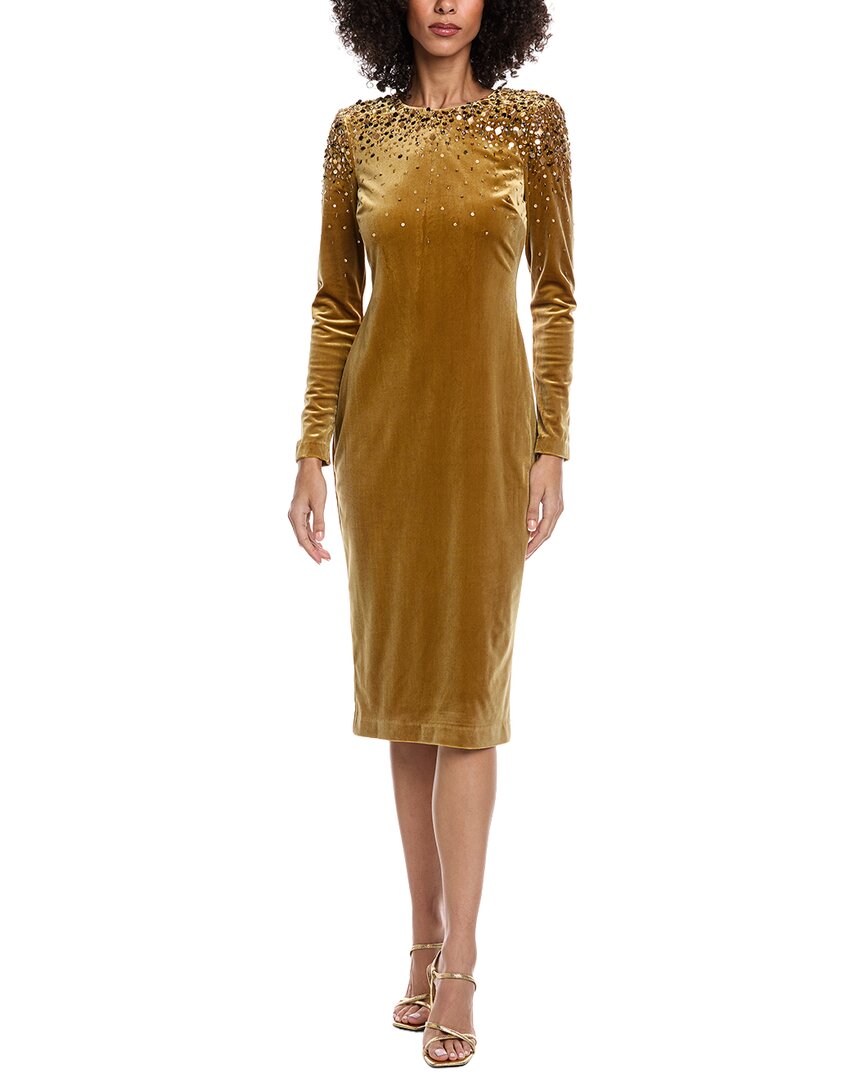 badgley mischka gold dress Beaded Midi women's clothing store One-Sleeve Fitted Leather Dress The smooth shell Color:As Photo(Navy Blue)