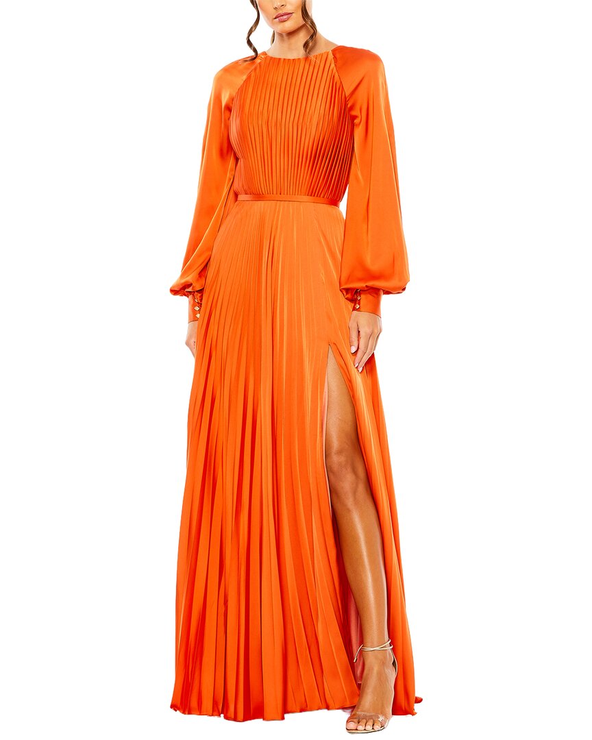 Mac Duggal Women's Ieena Long Sleeve Pleated High Neck Gown