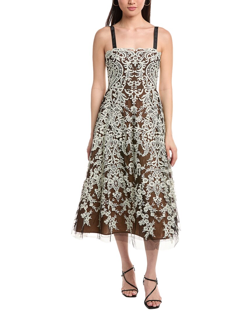 marchesa notte cocktail dress Floral Embroidered Puff Sleeve Dress