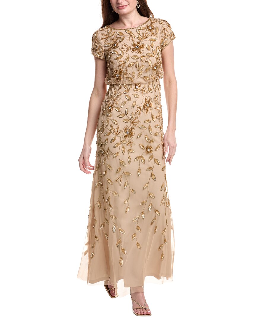 adrianna papell art deco beaded blouson dress Gown Art Deco Beaded Blouson Gown In Blush-Blush Regular sleeveless evening dress by