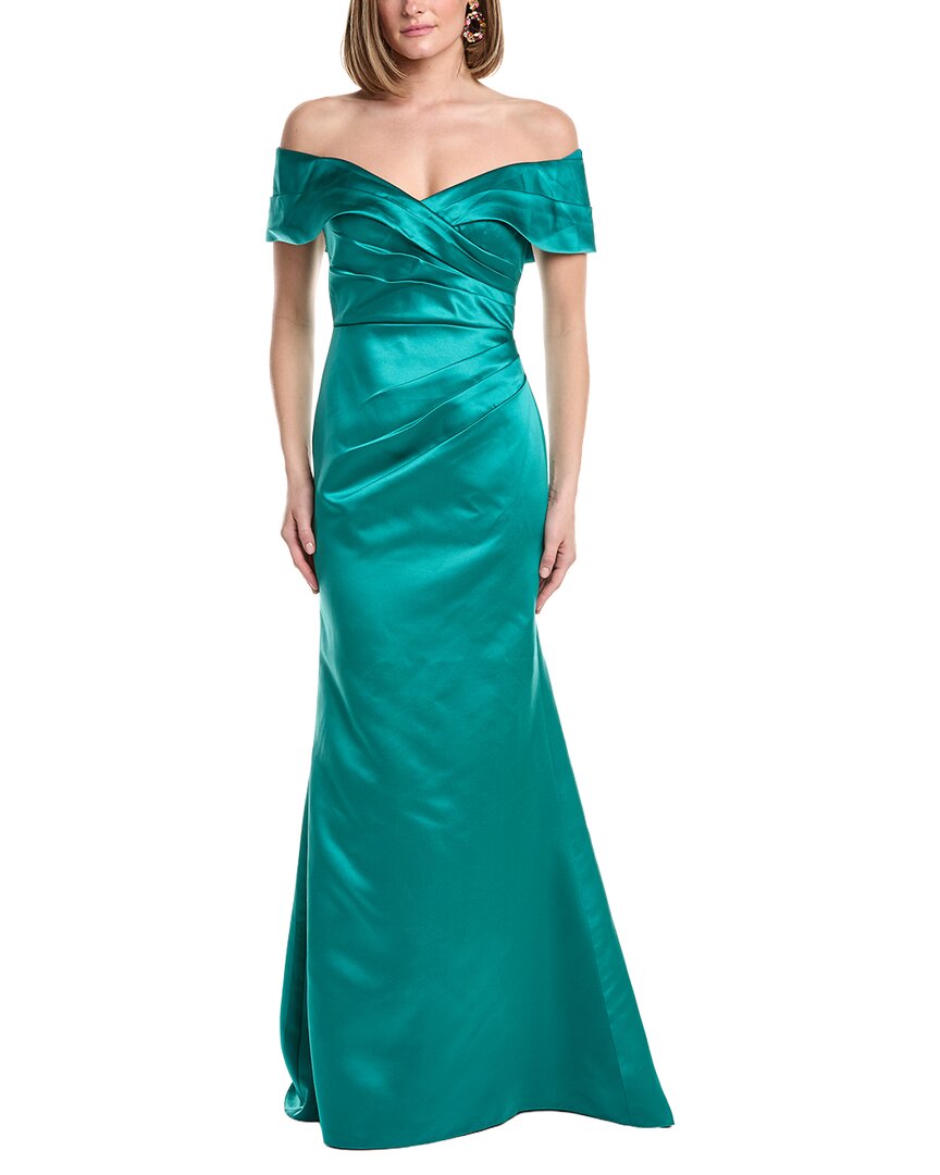 Rene Ruiz Off-The-Shoulder Satin Gown, Green / 8 Rene Ruiz Off-The-Shoulder Satin Gown, Green / 8