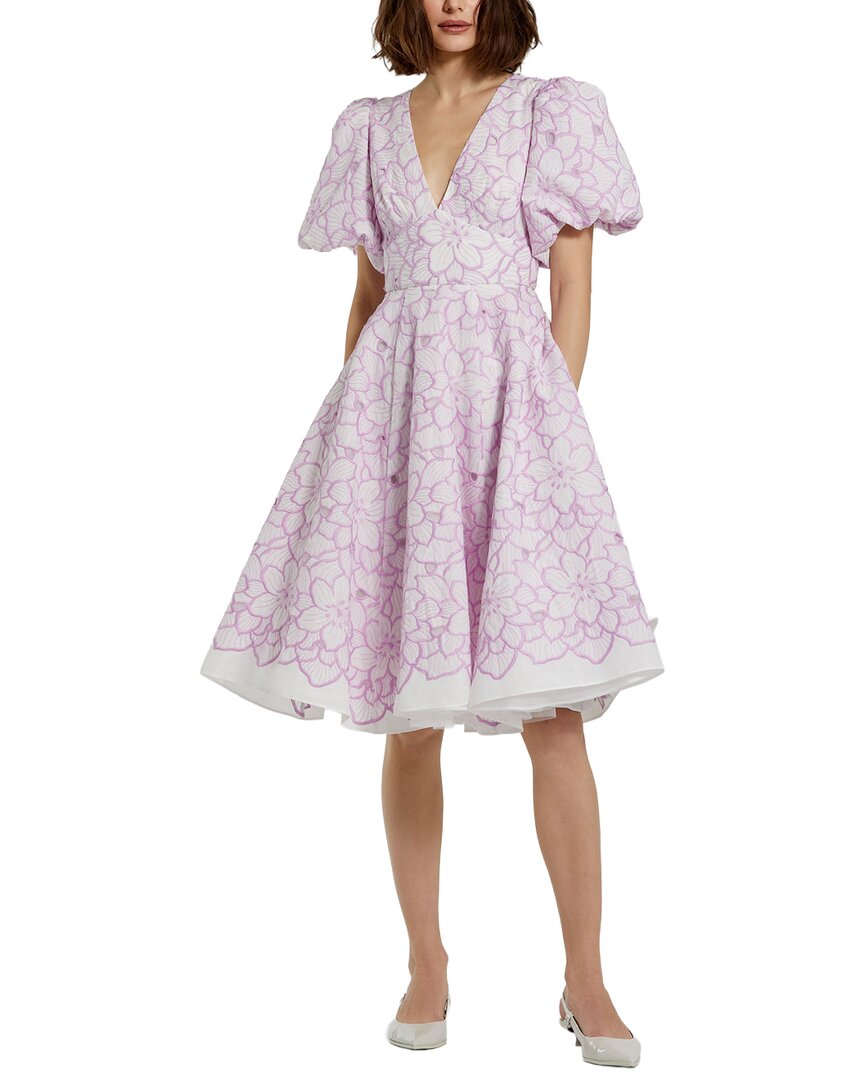 Mac Duggal - Multicolor Embroidered Floral Puff Sleeve Midi Dress