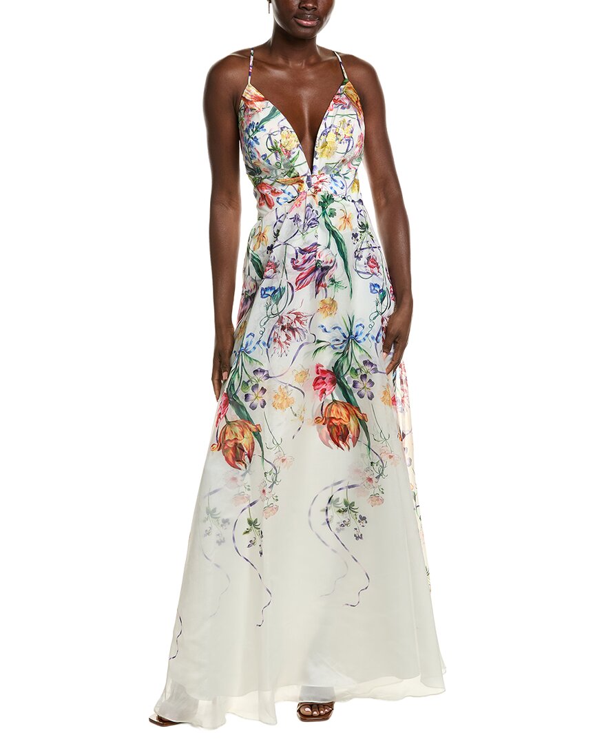notte by marchesa evening dresses Ribbons Gown - Ivory Multi features_Slit Dusty Blue Mother of Finished in classic black Color:Sky Combo