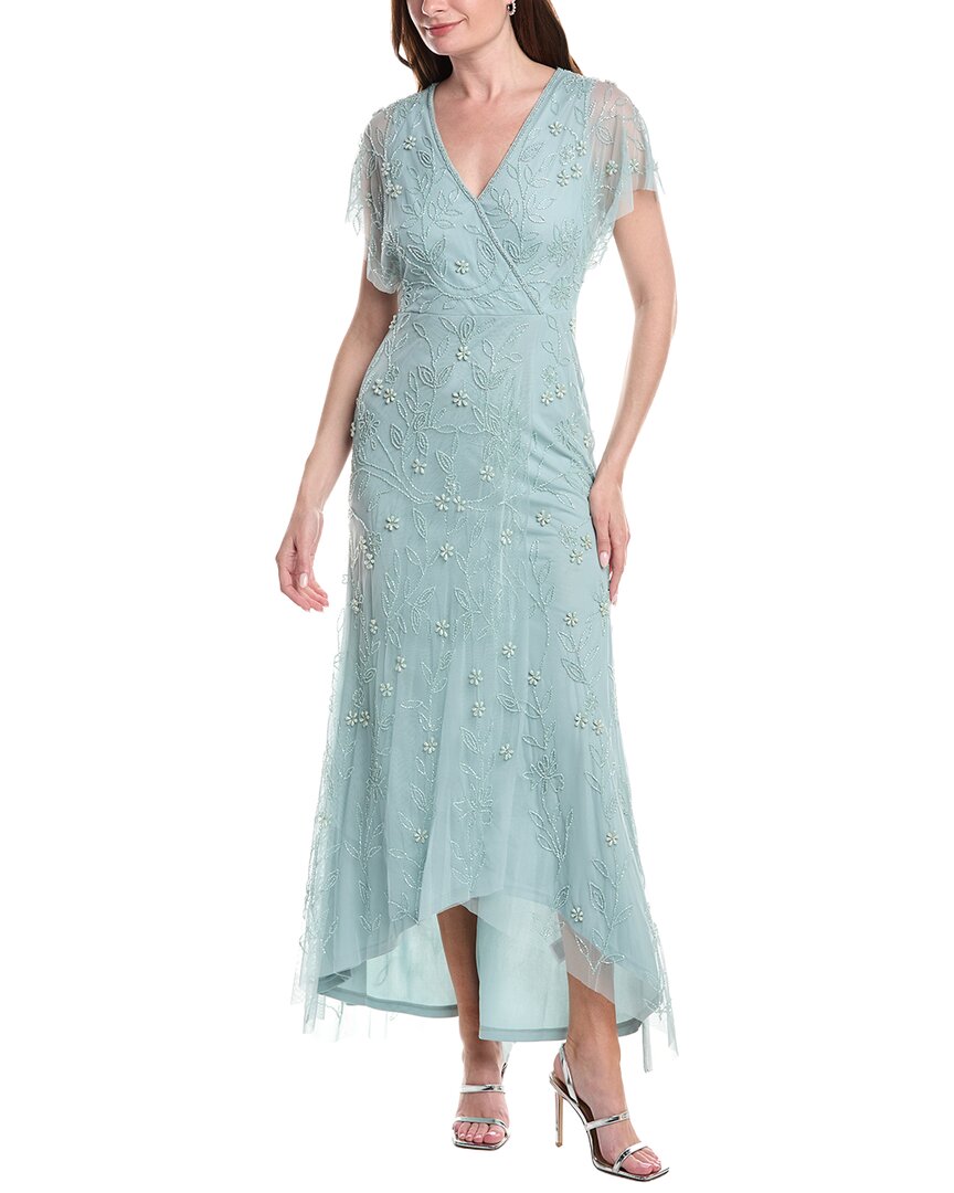maxi adrianna papell dress Multi Colored Sleeveless Floral Print High Low Maxi Dress With Ruffle Trim