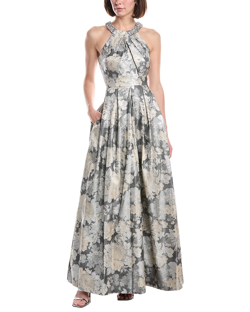 Eliza J Halter Beaded Neckline Ball Gown
