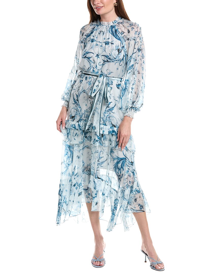 Marchesa Notte Ruffle Silk Chiffon Maxi Dress