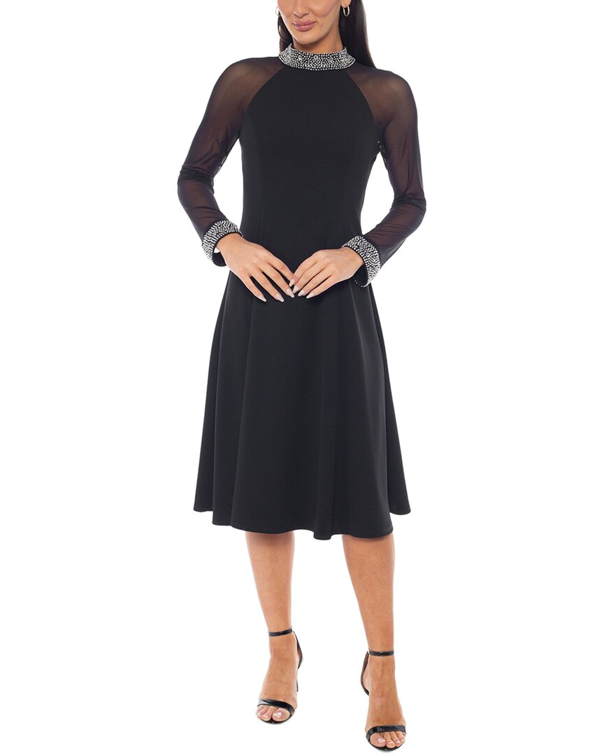 Oleg Cassini Beaded Neck and Cuff Midi Dress - Black