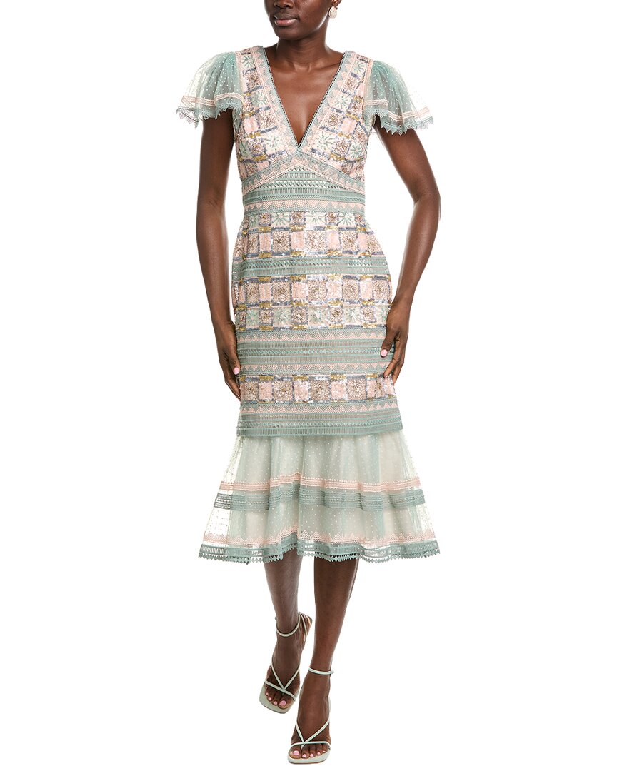 lace midi dress tadashi shoji Indira Embroidered Chiffon Midi Dress