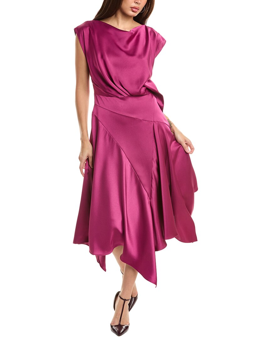 knee length dresses for ladies Theia Isla Satin Draped Midi Dress