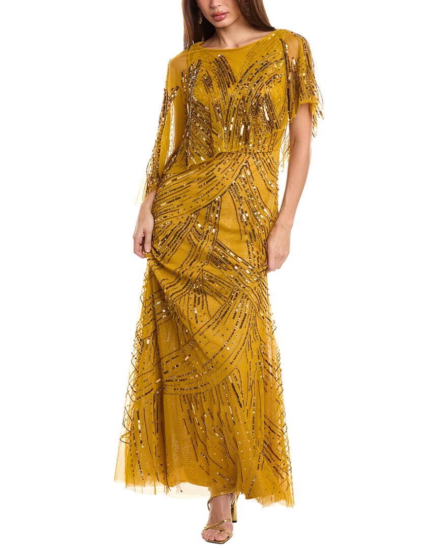 theia beaded dress Theia Ayla Beaded Shawl Gown, Gold / 4