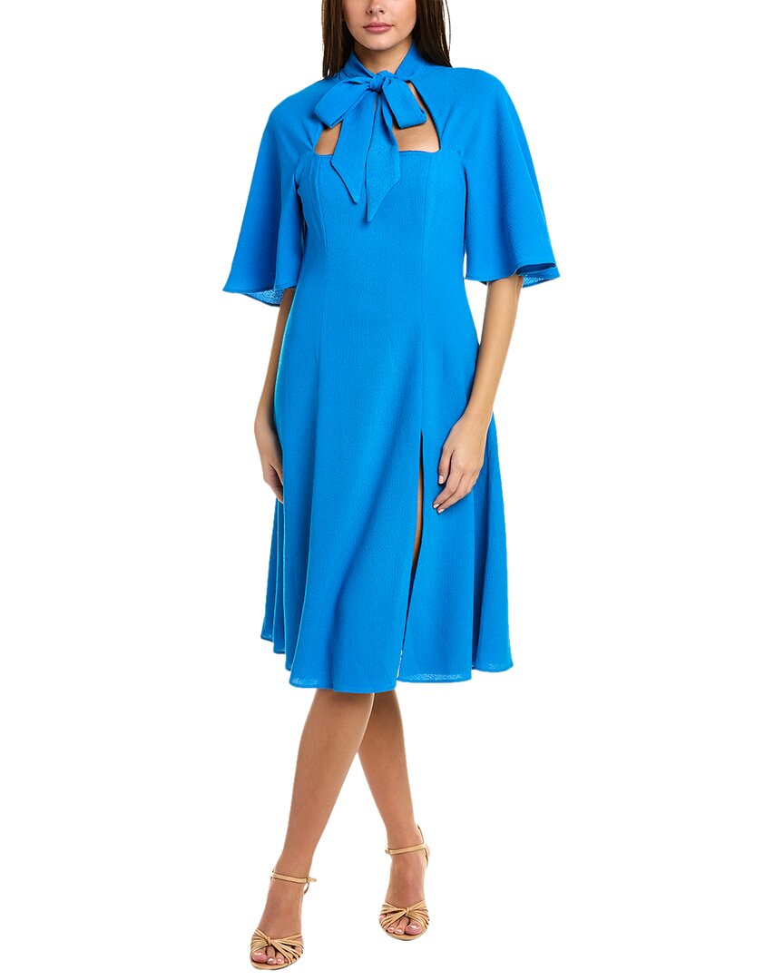 Black Halo Womens Midi Flutter Sleeve Fit & Flare Dress Blue 4