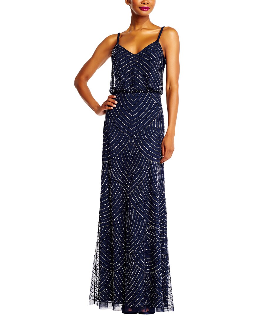 adrianna papell long beaded blouson dress Adrianna Papell Bead Blouson Long Dress - Rose Gold