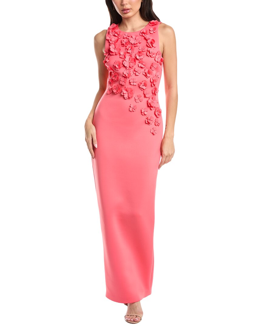 badgley mischka evening dresses Belle by Badgley Mischka Ava High Neck 3D Cascading Floral Sheath Mother of the Bride Dress , Womens, 2, Coral