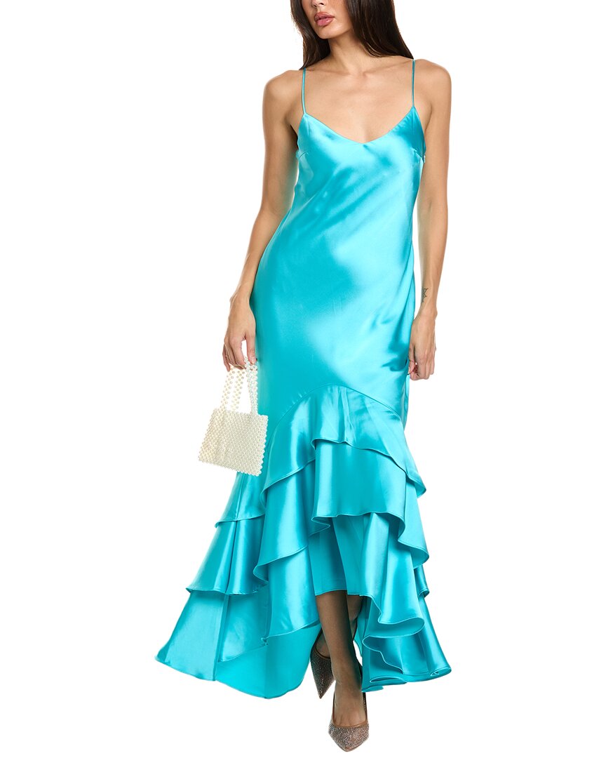 ml Monique Lhuillier Lenora Satin Midi Dress, Blue / 6